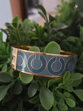 Coach Logo 'C' Blue and Gold Enamel Bangle Bracelet